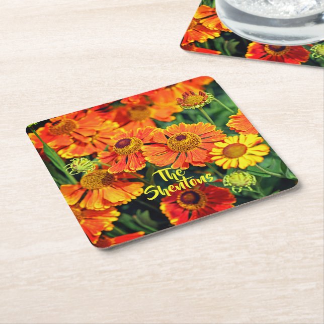 Dessous De Verre Carré Orange Eternuzeweed Helenium Garden Fleurs Famille (Incliné)