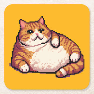 Dessous De Verre Carré Orange gros chat mème pixel art