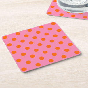 Dessous De Verre Carré Orange On Rose Pois Design Motif