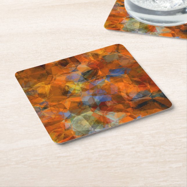 Dessous De Verre Carré Orange rouillé Conception abstraite moderne (Incliné)