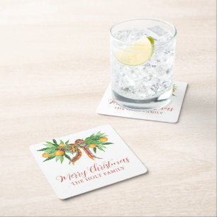 Dessous De Verre Carré Oranges d'aquarelle Plaid Bow Christmas