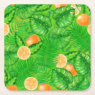 Dessous De Verre Carré Oranges et feuilles tropicaux