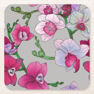Dessous De Verre Carré Orchidées roses en fleur