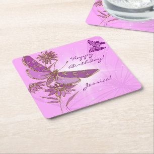 Dessous De Verre Carré Oreiller jeté papillon rose pastel