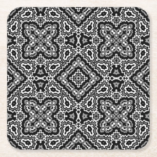 Dessous De Verre Carré ornement ethnique motif géométrique noir et blanc