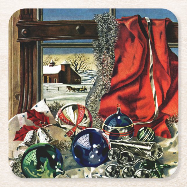 Dessous De Verre Carré Ornements de Noël (Devant)