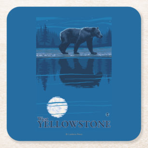 Dessous De Verre Carré Ours dans le clair de lune - Yellowstone