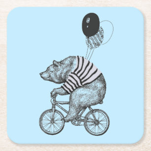 Dessous De Verre Carré Ours de bicyclette de ballon