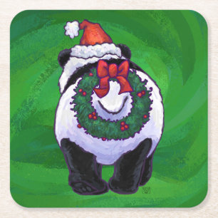Dessous De Verre Carré Ours de panda à Santa Hat sur Vert