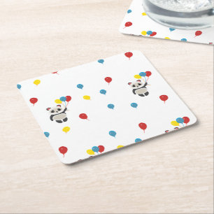 Dessous De Verre Carré Ours de panda blanc ballons