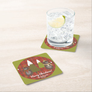 Dessous De Verre Carré Ours d'hiver Blanc Noël Rouge Buffle Plaid