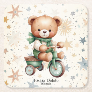 Dessous De Verre Carré Ours en aquarelle étoiles vélo vert fête