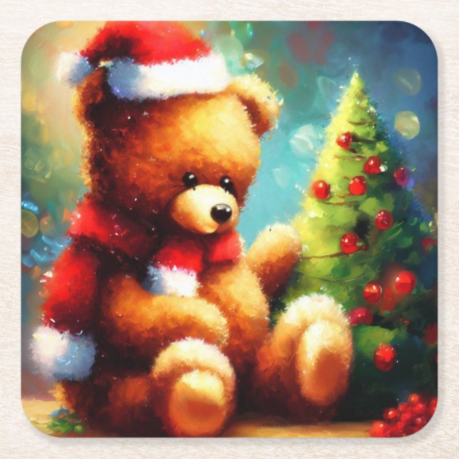 Dessous De Verre Carré Ours en peluche de Noël 1 (Devant)