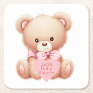 Dessous De Verre Carré Ours en peluche rose