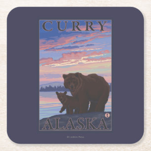 Dessous De Verre Carré Ours et CUB - cari, Alaska