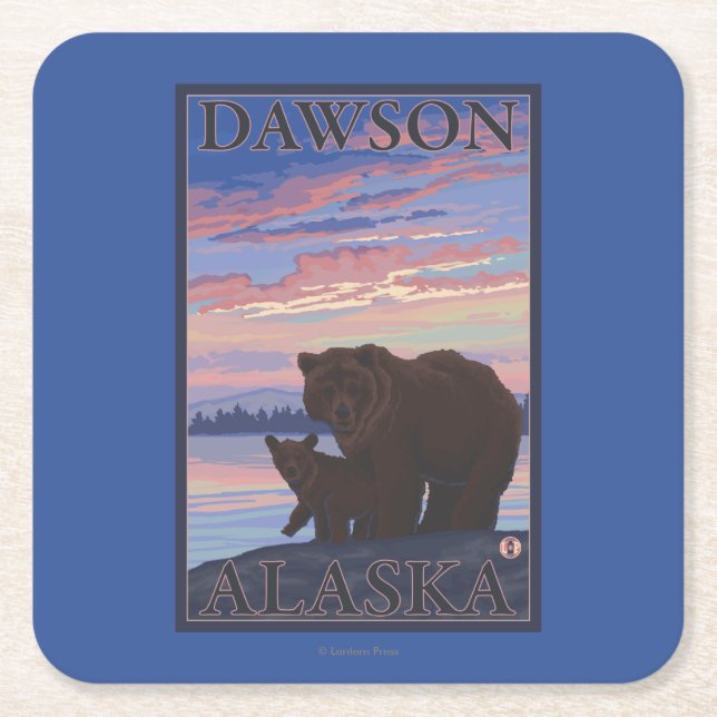 Dessous De Verre Carré Ours et CUB - Dawson, Alaska (Devant)