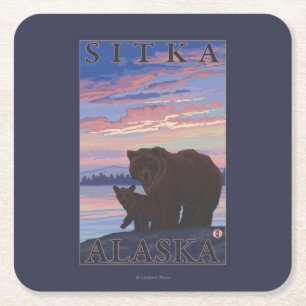 Dessous De Verre Carré Ours et CUB - Sitka, Alaska