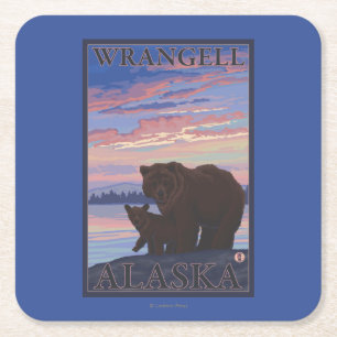 Dessous De Verre Carré Ours et CUB - Wrangell, Alaska
