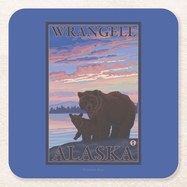 Dessous De Verre Carré Ours et CUB - Wrangell, Alaska (Devant)