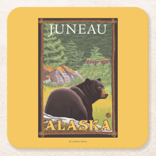 Dessous De Verre Carré Ours noir dans la forêt - Juneau, Alaska