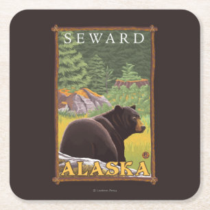 Dessous De Verre Carré Ours noir dans la forêt - Seward, Alaska