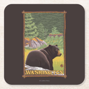 Dessous De Verre Carré Ours noir en forêt - Washington