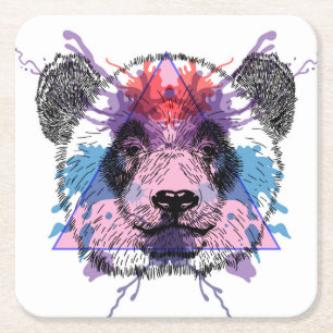 Dessous De Verre Carré Ours panda géométrique
