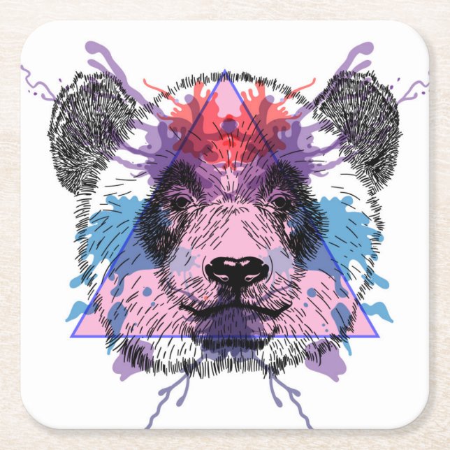 Dessous De Verre Carré Ours panda géométrique (Devant)