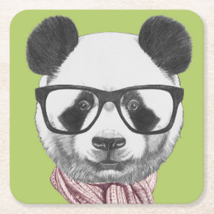 Dessous De Verre Carré Ours panda prêt d'hiver