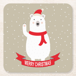 Dessous De Verre Carré Ours polaire de Noël mignon