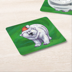 Dessous De Verre Carré Ours polaire Noël sur vert