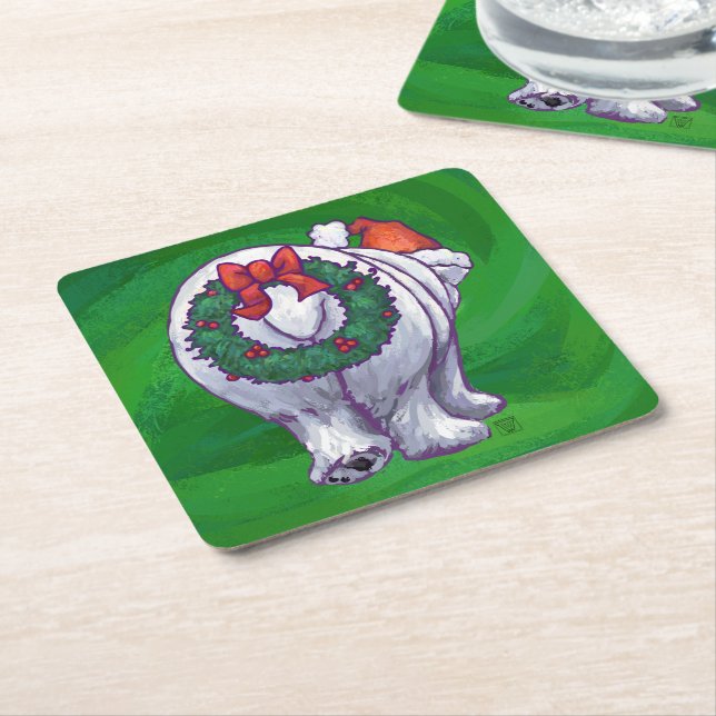 Dessous De Verre Carré Ours polaire Noël sur vert (Incliné)