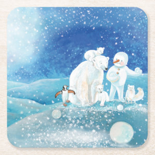 Dessous De Verre Carré Ours polaires, Renard polaire, Pingouin Empereur &