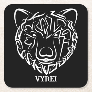 Dessous De Verre Carré Ours tribal noir et blanc