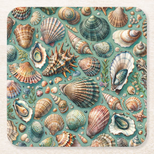 Dessous De Verre Carré Oyster Clam Scallop Mussel Seashell