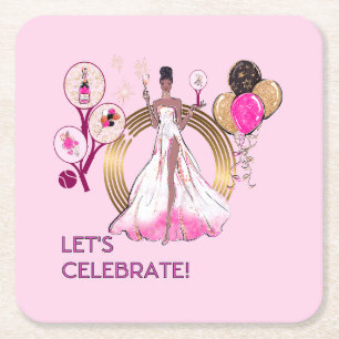 DESSOUS DE VERRE CARRÉ PADEL COASTER : CELEBRATION PADEL DIVA ROSE CLAIR