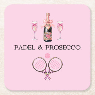 DESSOUS DE VERRE CARRÉ PADEL COASTER : PADEL & PROSECCO CLASSIQUE ROSE/NO