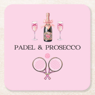 DESSOUS DE VERRE CARRÉ PADEL COASTER : PADEL & PROSECCO CLASSIQUE ROSE/NO