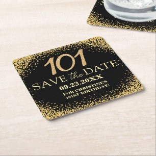 Dessous De Verre Carré Paillettes d'or noir 101e anniversaire Enregistrez