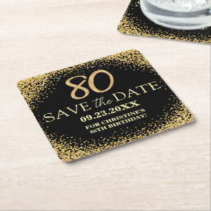 Dessous De Verre Carré Paillettes d'Or Noir 80e Anniversaire Enregistrez