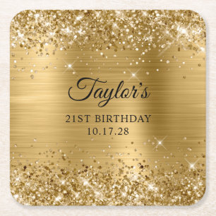 Dessous De Verre Carré Paillettes dorées pour 21e anniversaire