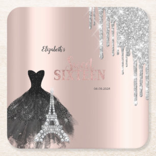 Dessous De Verre Carré Paillettes qui dégoulinent,Robe,Tour Eiffel Sweet