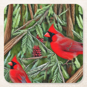 Dessous De Verre Carré Paire des Cardinaux rouges sauvages majestueux