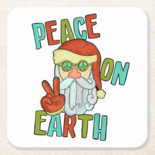 Dessous De Verre Carré Paix sur Terre Hippie Père Noël