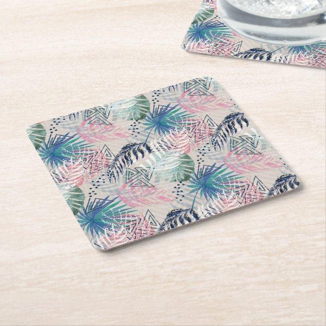 Dessous De Verre Carré Palm feuille, tropical, botanique, feuille, jungle (Incliné)