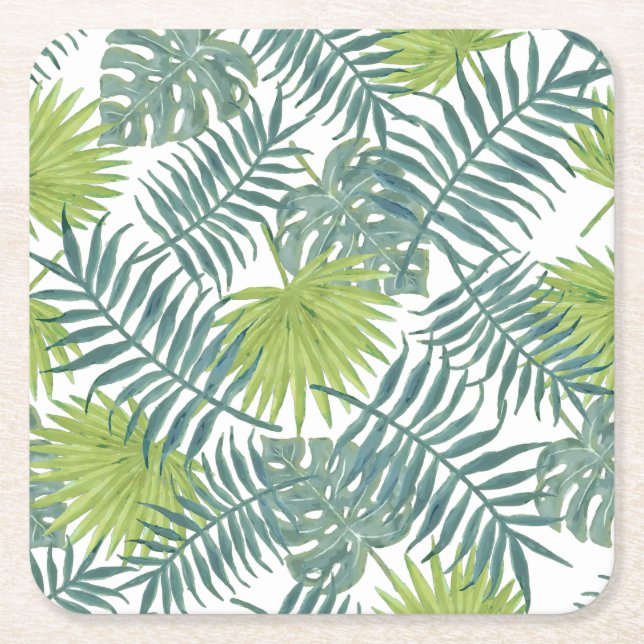 Dessous De Verre Carré Palm Tree Fronds Peinture hawaïenne (Devant)