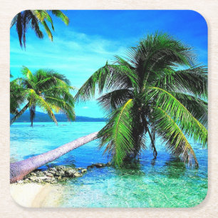 Dessous De Verre Carré Palm Tree Tropical Island Beach