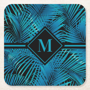 Dessous De Verre Carré Palmes noires Turquoise Monogramme