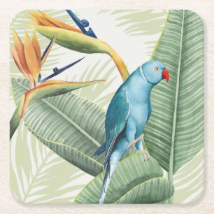 Dessous De Verre Carré Palmettes avec l'oiseau bleu