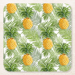 Dessous De Verre Carré Palmettes et ananas tropicaux